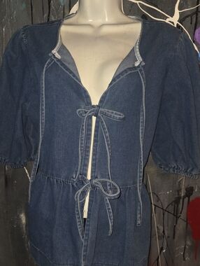Women's Denim Tie-Front Blouse - Blue
